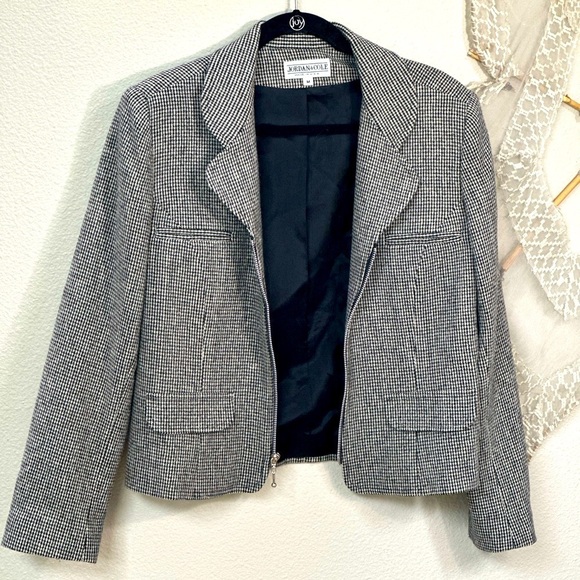 Vintage Wool Houndstooth Cropped Blazer Jacket - Picture 1 of 10